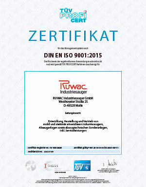 Certifikat TÜV- vi är certifierade enligt DIN EN ISO 9001:2015